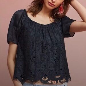 Anthropologie Moulinette Soeurs Messina Lace Top Black Lace Blouse Small Women’s